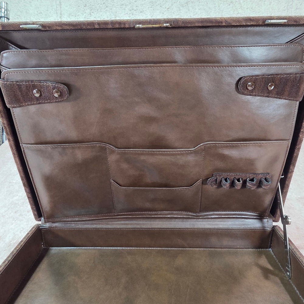 Vintage Elephant Embossed Leather Attache Briefcase Combination Lock Brown Case - Picture 5 of 14